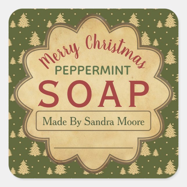 Vintage Green Christmas Tree Soap Labels (Front)