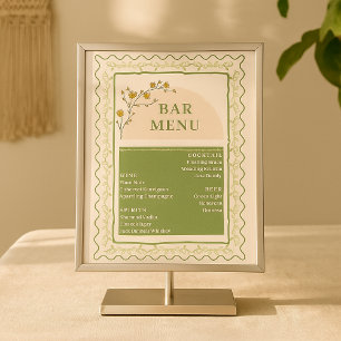 Vintage Green & Cream Floral Bar Drink Menu Plaque