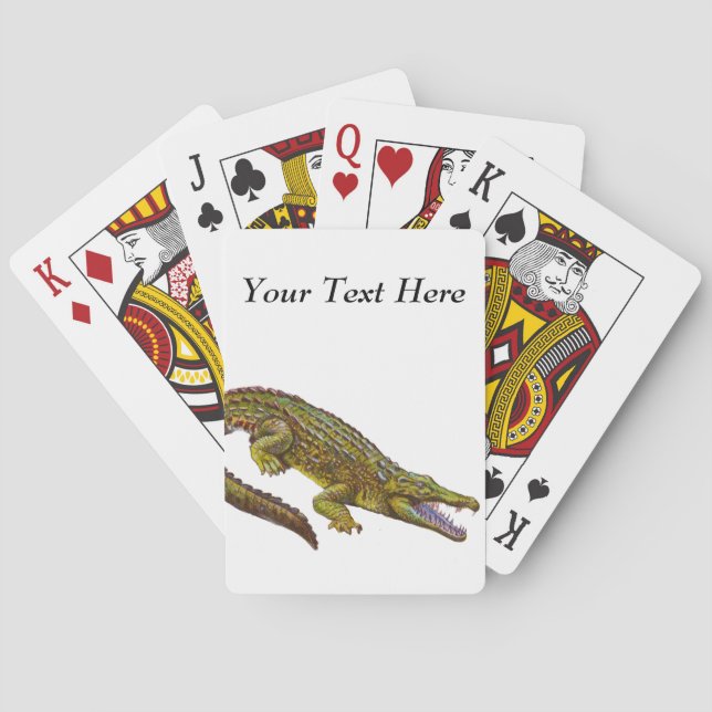Vintage Green Crocodile Illustration Poker Cards (Back)