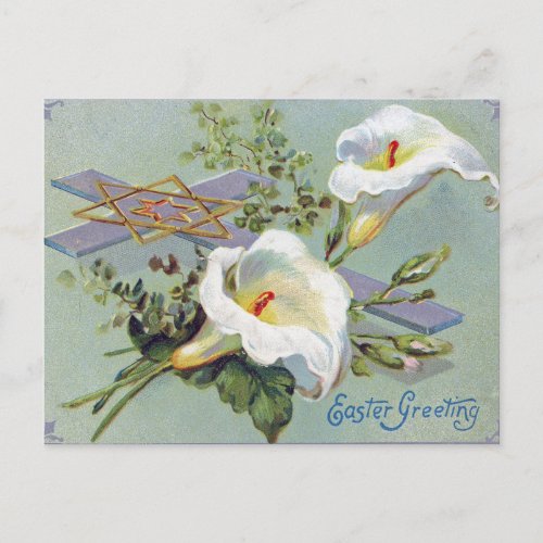 Vintage Green Cross Lily Antique Easter Holiday Postcard