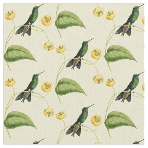 Vintage Green Crowned Brilliant Hummingbird Fabric