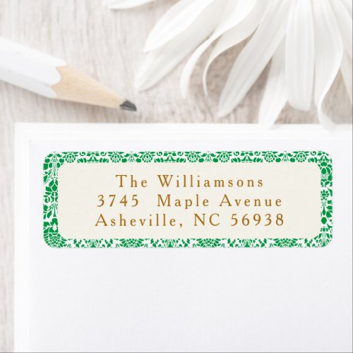 Vintage Green Damask Festive Return Address Label