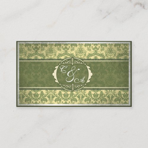 Vintage Green Damask Wedding place card Business Card Template