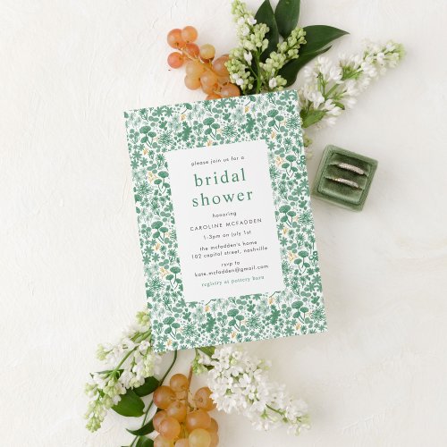 Vintage Green Ditzy Floral Bridal Shower Invitation