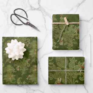 Vintage Green Dragonflies Wrapping Paper Sheets