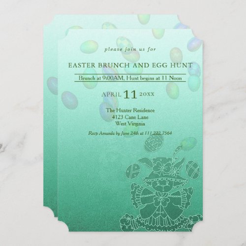 Vintage Green EggEaster Brunch And Egg Hunt  Invitation