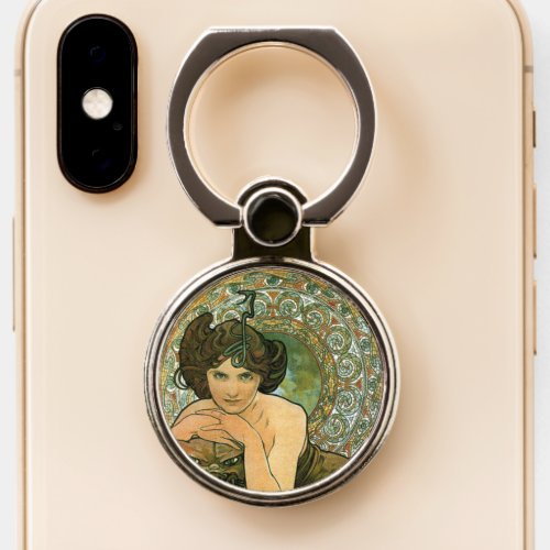 Vintage Green Emerald Temptress Art Nouveau Mucha Phone Ring Stand