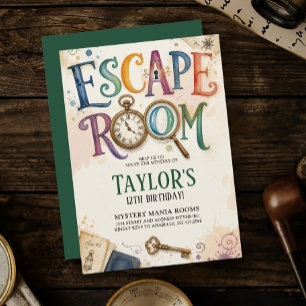Vintage Green Escape Room Mystery Puzzle Solving Invitation