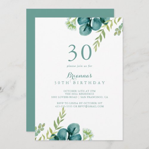 Vintage Green Eucalyptus 30th Birthday Party  Invitation