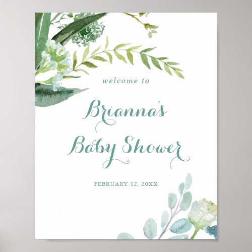 Vintage Green Eucalyptus Baby Shower Welcome Poster