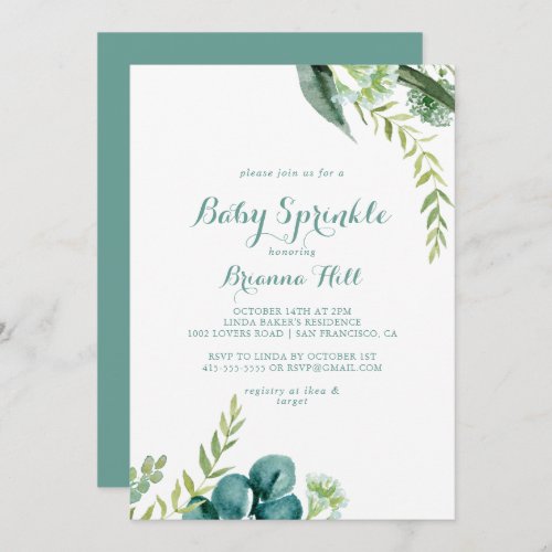 Vintage Green Eucalyptus Baby Sprinkle  Invitation