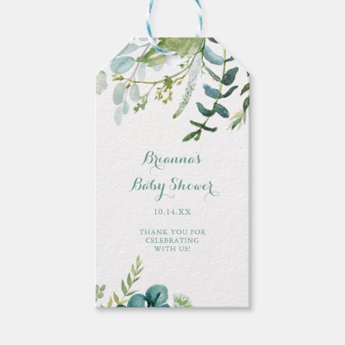 Vintage Green Eucalyptus Calligraphy Baby Shower  Gift Tags