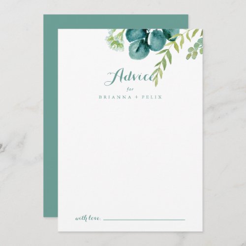 Vintage Green Eucalyptus Calligraphy Wedding  Advice Card