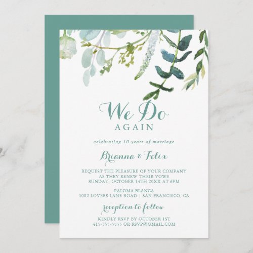 Vintage Green Eucalyptus We Do Again Vow Renewal  Invitation