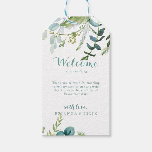 Vintage Green Eucalyptus Wedding Welcome  Gift Tags