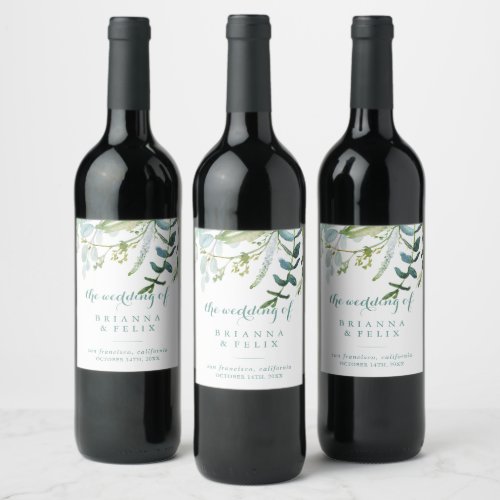 Vintage Green Eucalyptus Wedding Wine Labels