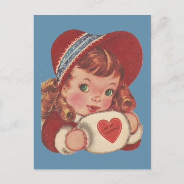 Vintage Green Eyed Girl Valentine Holiday Postcard (Front)