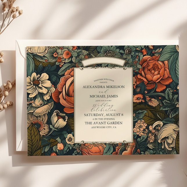 Vintage Green Fall Flowers Wedding Invitation (Creator Uploaded)