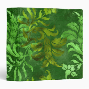Vintage Green Fancy Leaves Pattern 3 Ring Binder