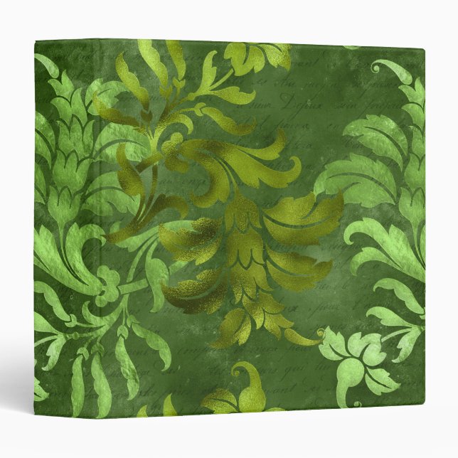 Vintage Green Fancy Leaves Pattern 3 Ring Binder (Front/Spine)