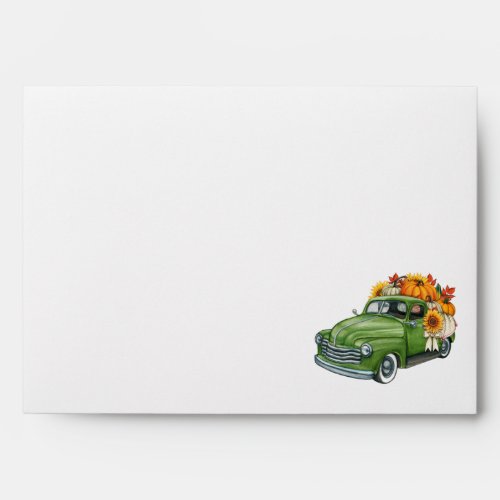 Vintage Green Farm Truck Thanksgiving Harvest Envelope