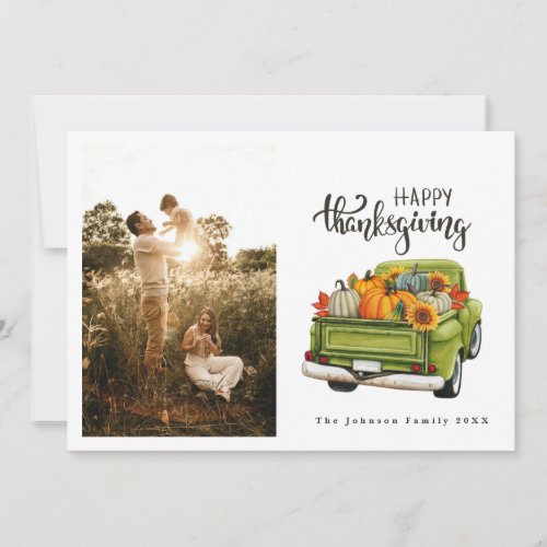 Vintage Green Farm Truck Thanksgiving Harvest Holiday Card