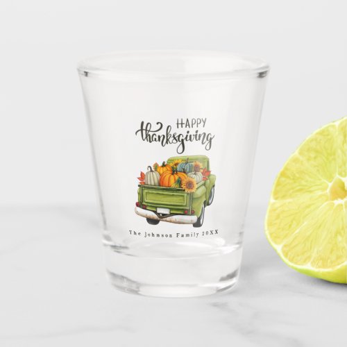 Vintage Green Farm Truck Thanksgiving Harvest Shot Glass