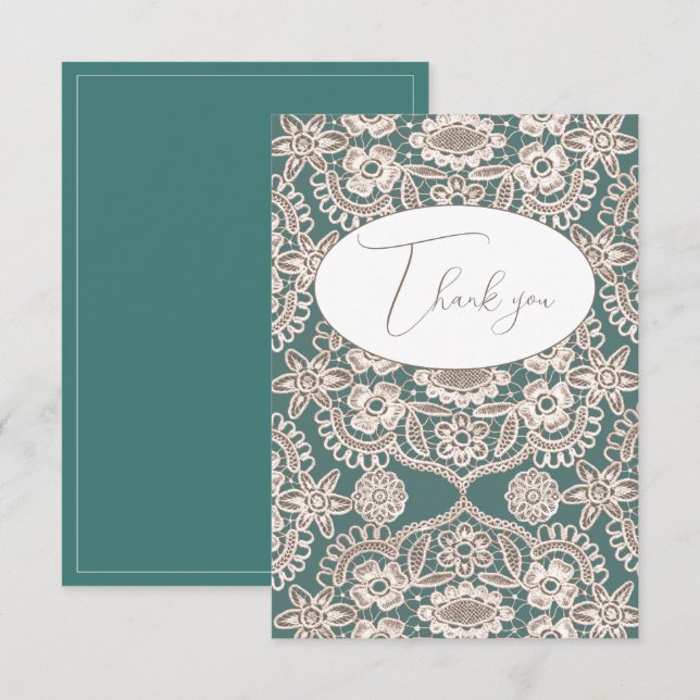 Vintage Green Faux Lace Flat Thank You Card (Front/Back)