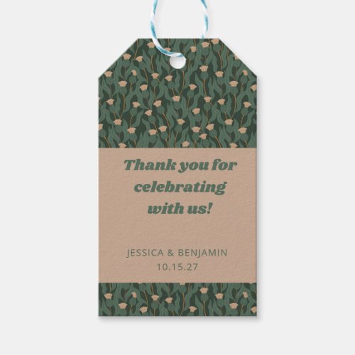 Vintage Green Floral Boho Wedding Custom Thank You Gift Tags