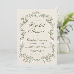 Vintage Green Floral Bridal Shower Invitation