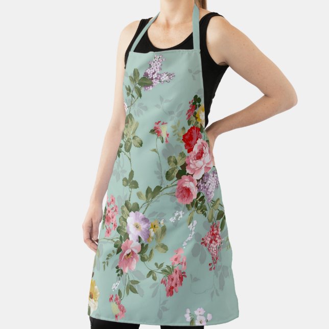 Vintage Green Floral Design  Apron (Insitu)