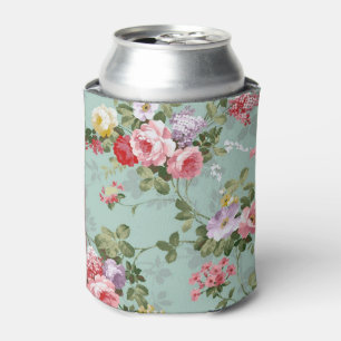 Vintage Green Floral Design Can Cooler