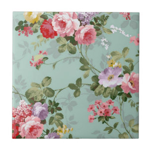 Vintage Green Floral Design  Ceramic Tile