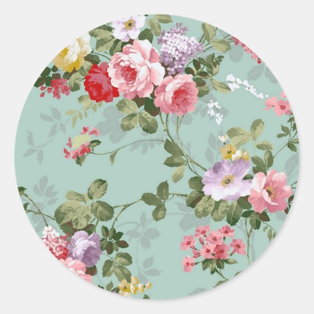 Vintage Green Floral Design  Classic Round Sticker (Front)