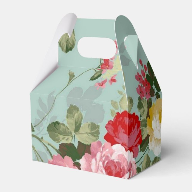 Vintage Green Floral Design  Favor Boxes (Front Side)