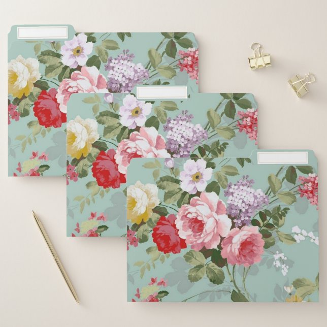 Vintage Green Floral Design  File Folder (Set)