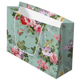 Vintage Green Floral Design  Large Gift Bag