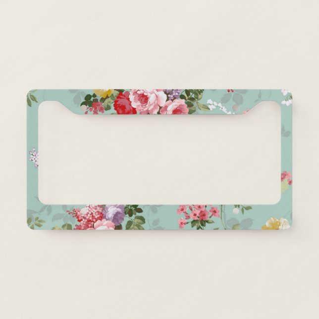 Vintage Green Floral Design  License Plate Frame (Front)