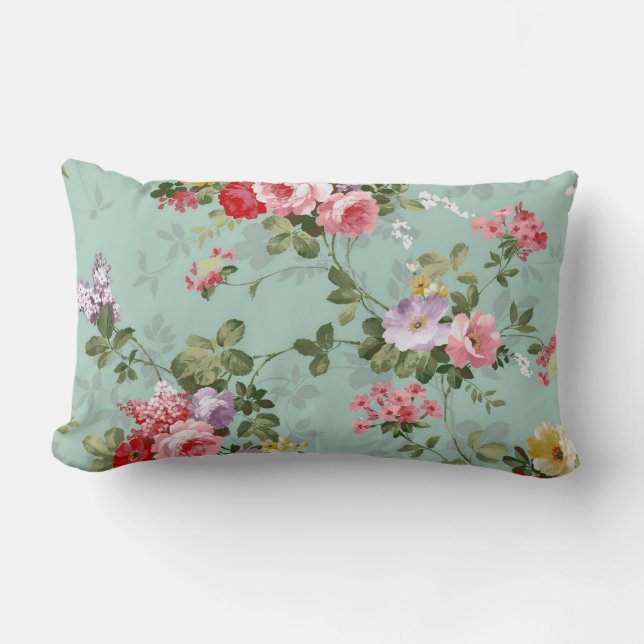 Vintage Green Floral Design  Lumbar Pillow (Front)