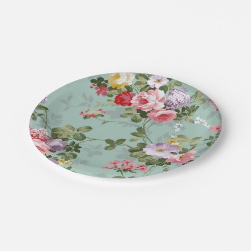 Vintage Green Floral Design  Paper Plates