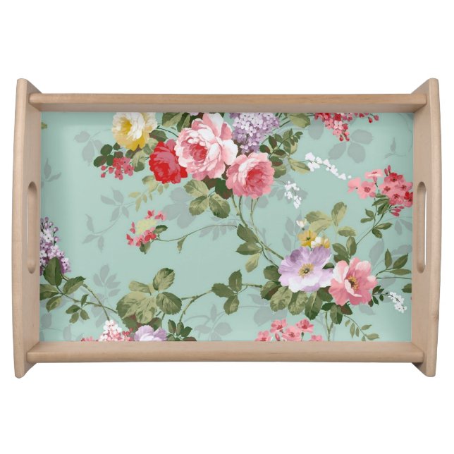 Vintage Green Floral Design  Serving Tray (Front)