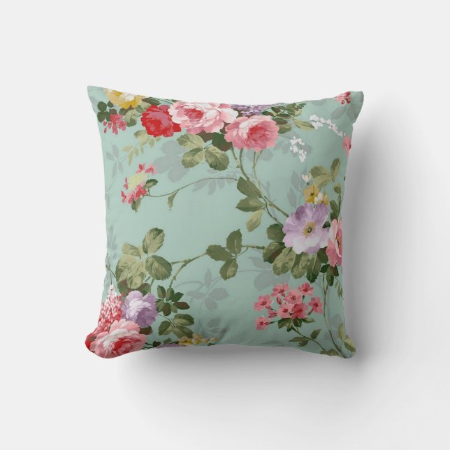 Vintage Green Floral Design  Throw Pillow (Front)