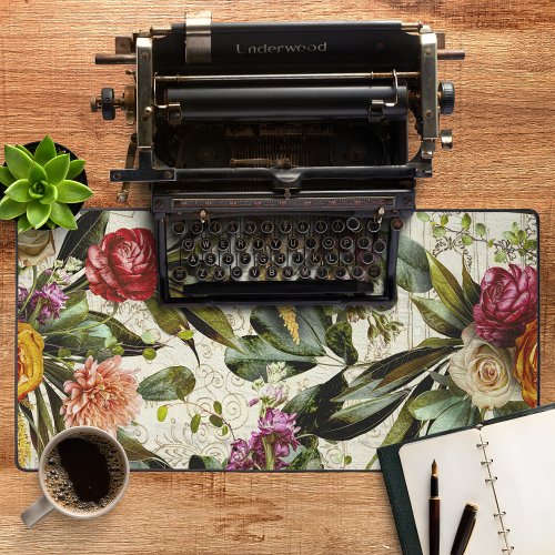 Vintage Green Floral Desk Mat