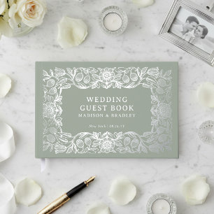 Vintage Green Floral Foil Wedding Personalized Guest Book