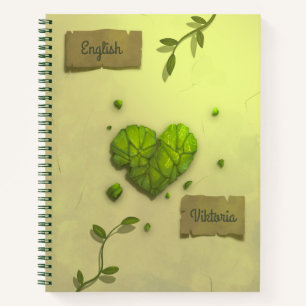 Vintage Green Floral Heart School Notebook
