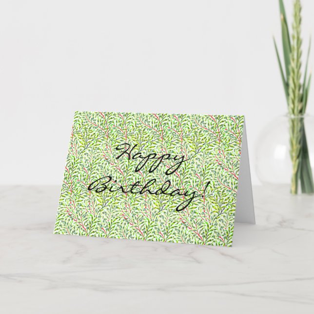 Vintage Green Floral Pattern Birthday Card (Front)