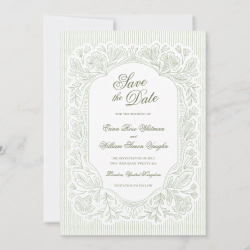 Vintage Green Floral Save The Date Invitation