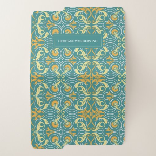 Vintage Green Floral Swirls Elegant Pattern File Folder | Zazzle