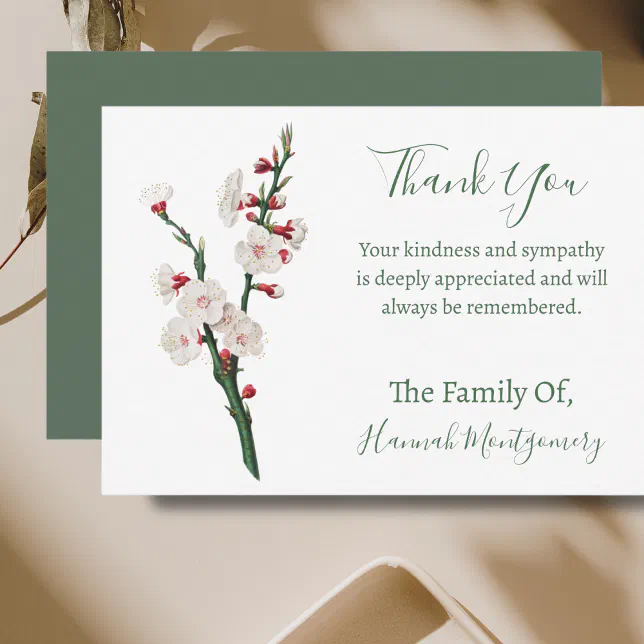Vintage Green Floral Sympathy Thank You Cards | Zazzle