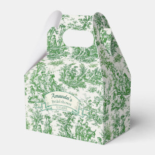 Vintage Green Floral Toile Bridal Shower Favor Boxes